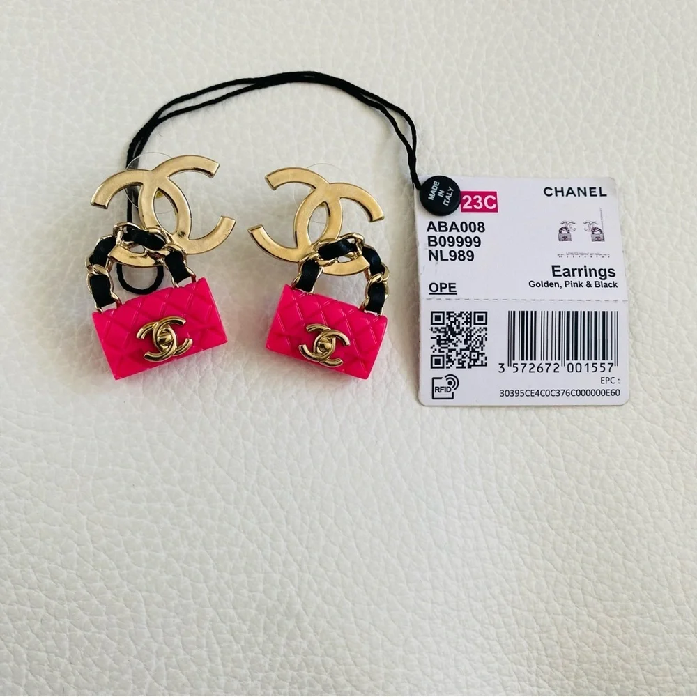 Chanel Barbie Pink Bag Earrings with big CC